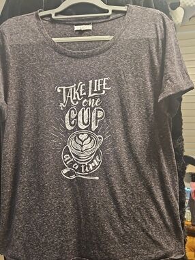 Maurices Heather Charcoal Graphic Tee with White Coffee Design
